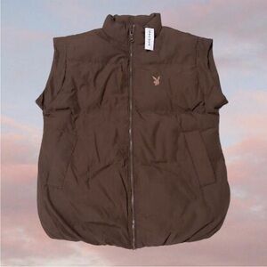 Oversized brown playboy × Pacsun puffer jacket vest